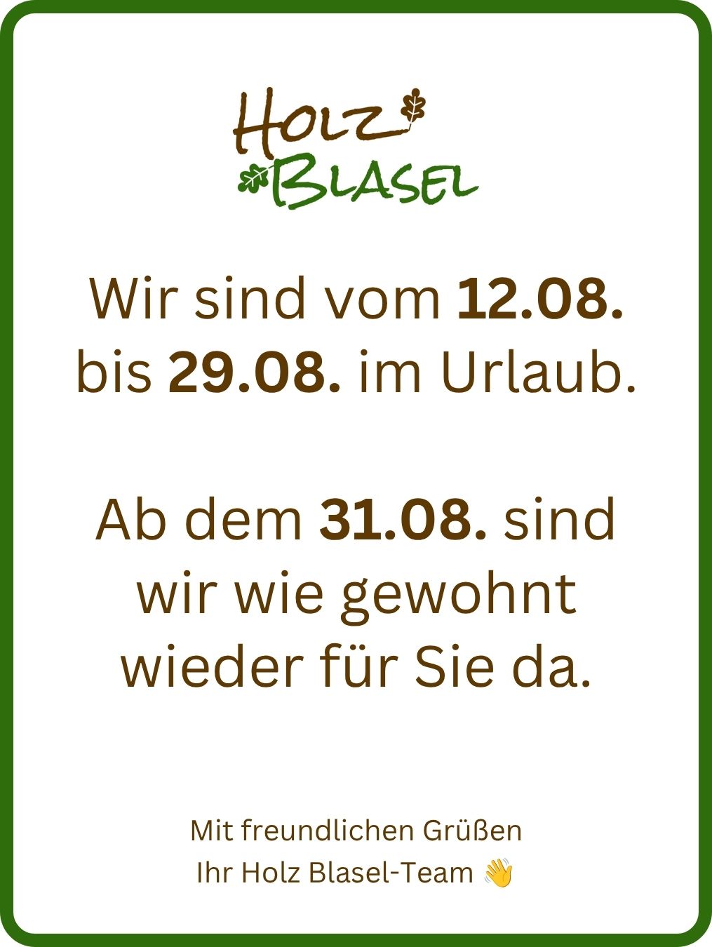 Hinweis Betriebsurlaub
